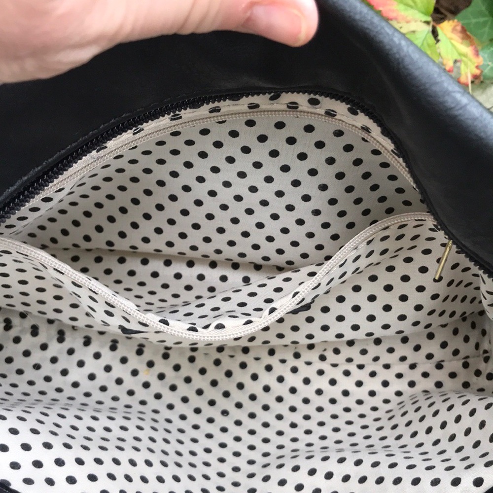 Madden Girl Black Purse Handbag Bag Polka Dot Lining Multi-Pockets Faux Leather